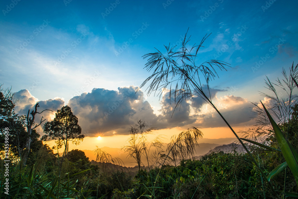 Evening light before sunset on Panoen Thung Mountains, Thailand