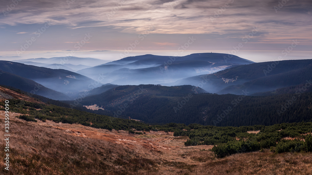 Fog in the mountains, Giant Mountains, Krkonoše, The Czech Republic.