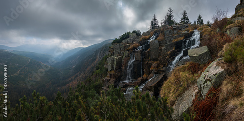 Pancava waterfall in autumn, Giant Mountains, Krkonoše, Czech Republic. photo