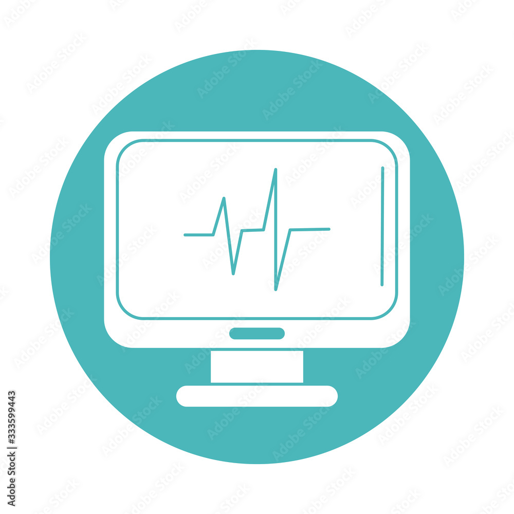 virus covid 19 pandemic computer monitoring block style icon virus covid 19 pandemic computer monitoring block style icon