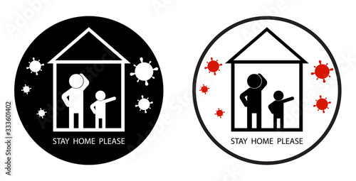 Please stay at home logo. Keep healthy and help others. Quarantine precaution to stay safe. Minimalistic vector illustration