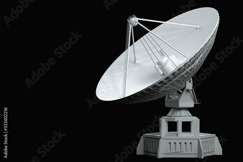 Фотография White radio telescope, large satellite dish, radar isolated on a black background
