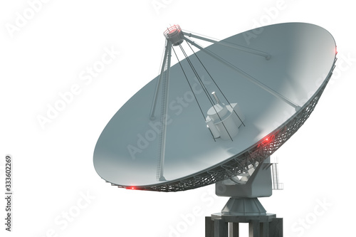 Fotografie White radio telescope, a large satellite dish isolated on a white background