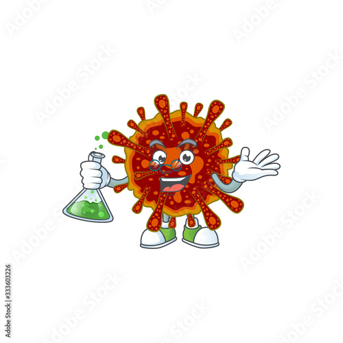 Deadly coronvirus brainy Professor Cartoon design grasp a glass tube
