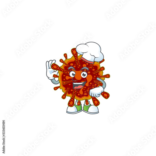 A picture of deadly coronvirus cartoon character wearing white chef hat