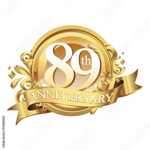 Fototapeta 89 years golden anniversary logo celebration with ring and ribbon