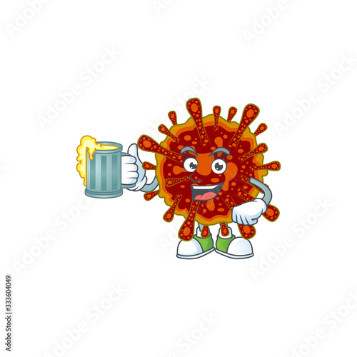 A cartoon concept of deadly coronvirus with a glass of beer