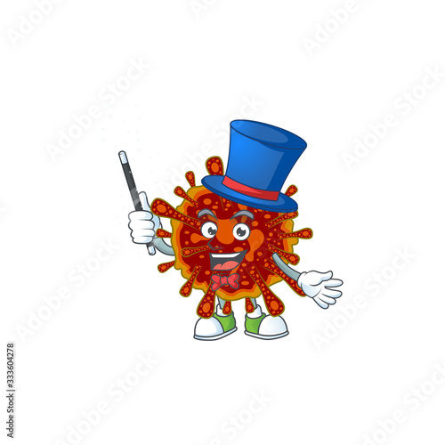 Charming deadly coronvirus cartoon design performance as a Magician style