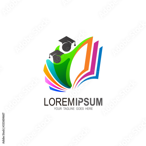 Education book logo sign symbol icon, colorful icon, student and academy, human and  book symbol, paper logo with student