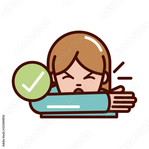covering mouth and nose with arm prevent spread of covid19 line and file icon
