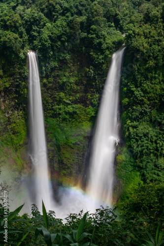 Two waterfalls in the forest Pakse Laos