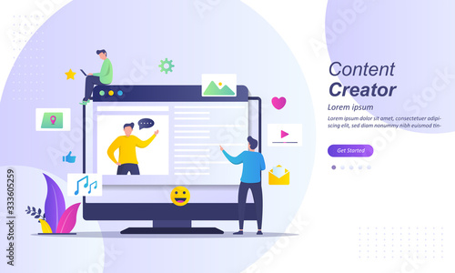 Content Creator concept, sharing content via video and make money, internet content creating, blogging, Suitable for web landing page, ui, mobile app, banner template. Vector Illustration