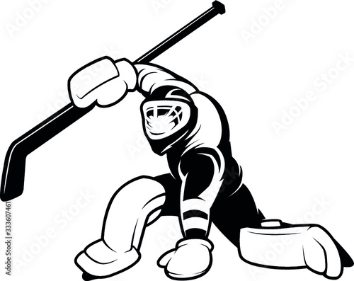 Ice Hockey Goalie Player Making Save (Black/White)