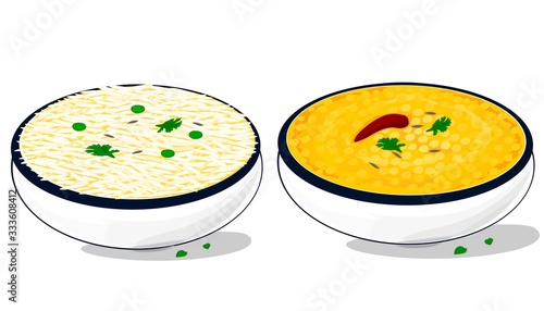 Dal Rice or Dal Chawal indian Food Vector