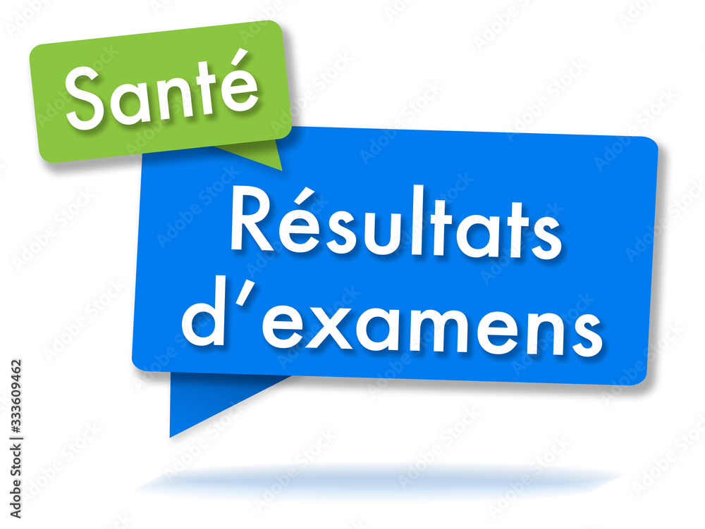 Medical exams results in colored speech bubbles and french language Medical exams results in colored speech bubbles and french language