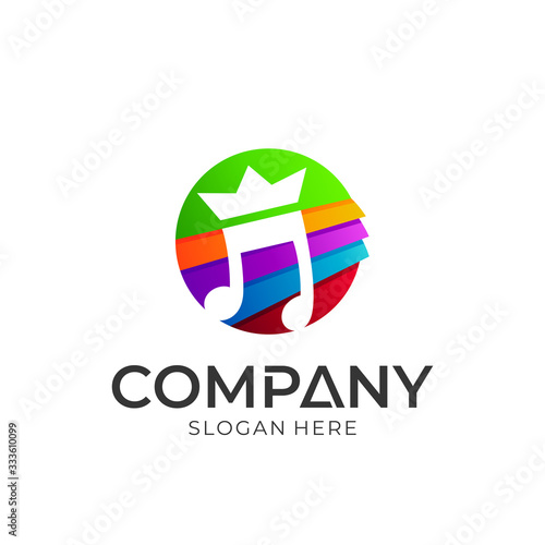 Music king logo, vector logo of music note with crown in colorful circle shape Free Download Music king logo, vector logo of music note with crown in colorful circle shape - GFXLoad