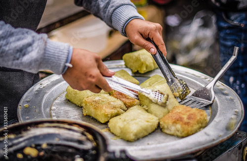 Sticky rice fried with oil, a popular food in Hanoi, Vietnam