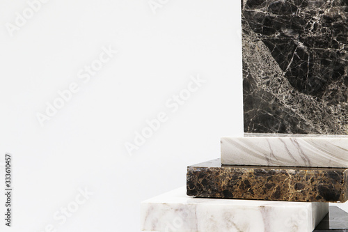Close up group of stone marble on white background, stone material for interior designer, texture surface of marble with copy space