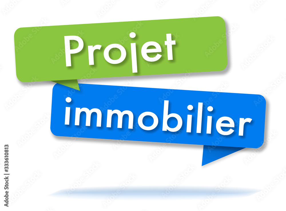 Real estate projects in colored speech bubbles and french language Real estate projects in colored speech bubbles and french language