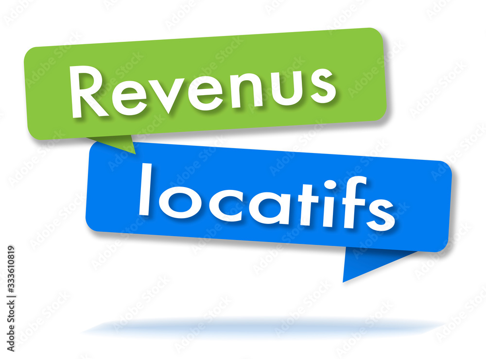 Rental income in colored speech bubbles and french language Rental income in colored speech bubbles and french language