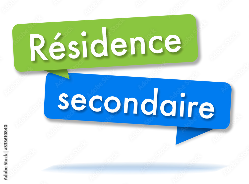 Second home in colored speech bubbles and french language Second home in colored speech bubbles and french language
