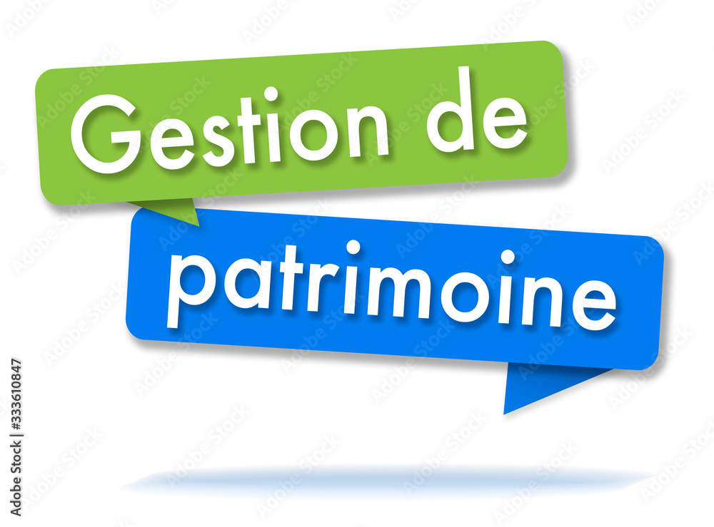 Wealth management in colored speech bubbles and french language Wealth management in colored speech bubbles and french language