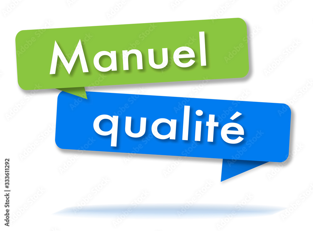 Quality manual in colored speech bubbles and french language Quality manual in colored speech bubbles and french language