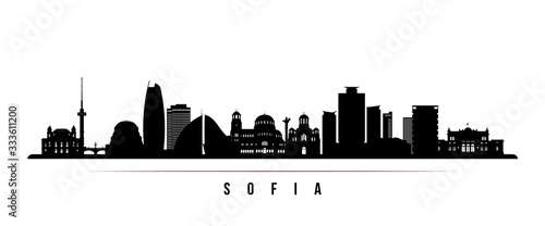 Sofia city skyline horizontal banner. Black and white silhouette of Sofia, Bulgaria. Vector template for your design. photo
