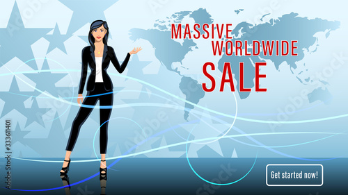 Young woman, brunette, Worldwide sale TV presenter.
