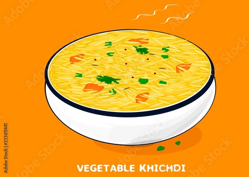 Vegetable Khichdi Indian traditional Food Vector
