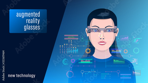 Extended reality XR, woman in augmented reality glasses
