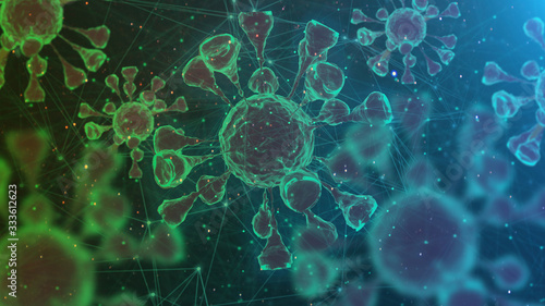 COVID-19 infection concept, Coronavirus background, viral disease epidemic, 3D illustration © fgnopporn