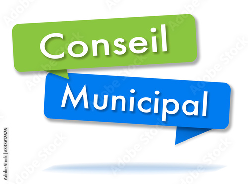 Municipal council in colored speech bubbles and french language