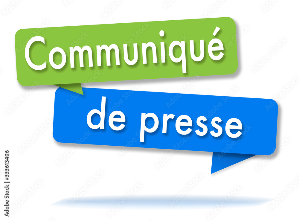 Press release in colored speech bubbles and french language Press release in colored speech bubbles and french language