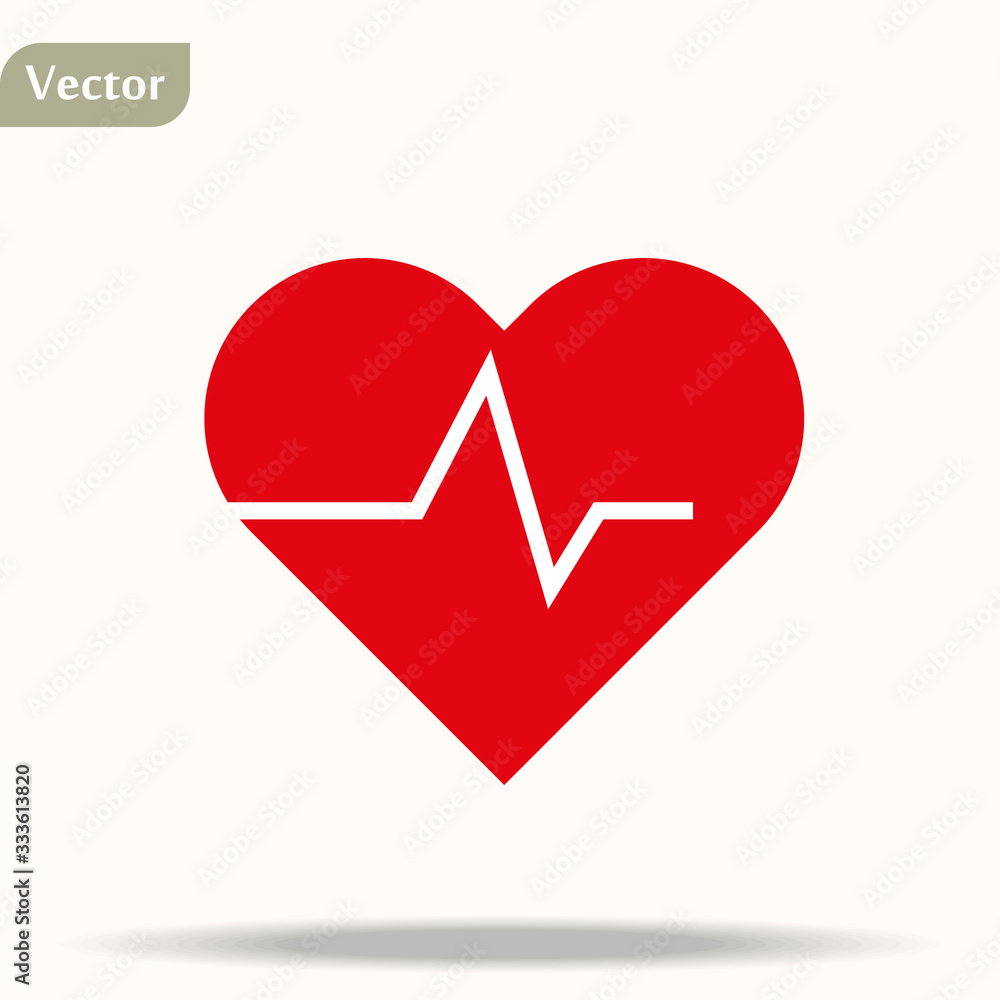 Red Heart with heartbeat line. Vector icon or logo design template in flat style Red Heart with heartbeat line. Vector icon or logo design template in flat style
