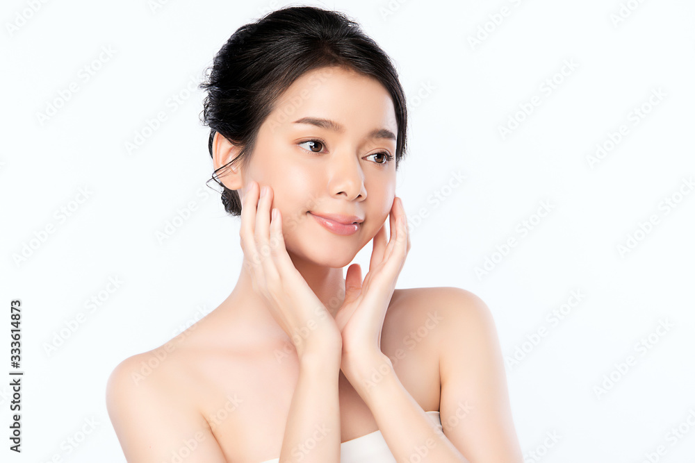 Beautiful Young Asian Woman with Clean Fresh Skin. Face care, Facial treatment, Cosmetology, beauty and healthy skin and cosmetic concept, woman beauty skin isolated on white background