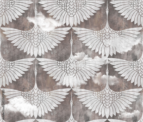 Fototapeta Naklejka Na Ścianę i Meble -  art decor swans pattern