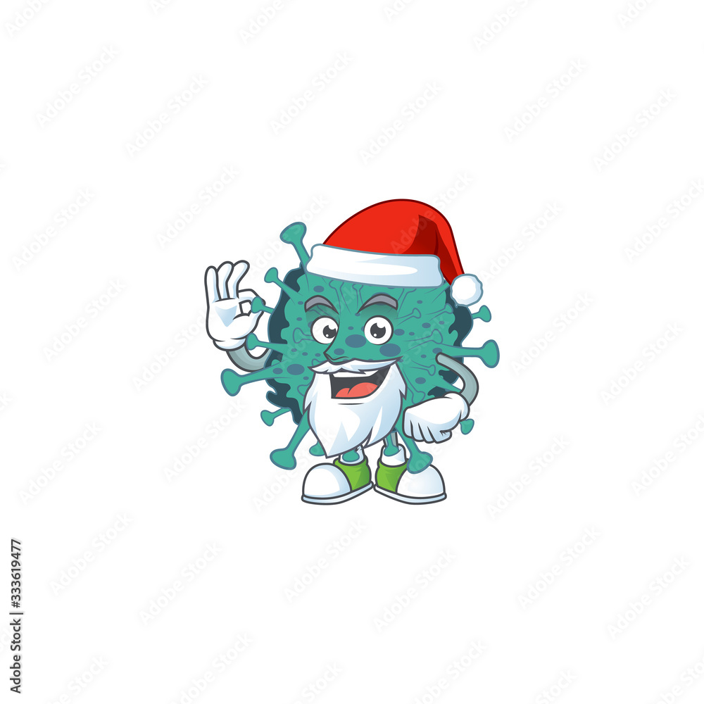 Critical coronavirus cartoon character of Santa showing ok finger