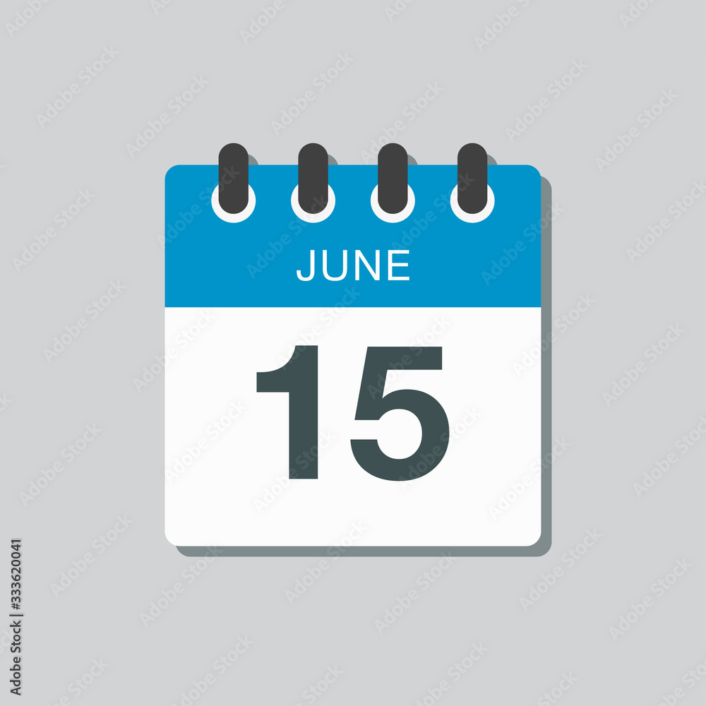 Icon calendar day 15 June, summer days of the year Icon calendar day 15 June, summer days of the year