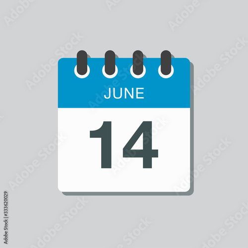 Icon calendar day 14 June, summer days of the year