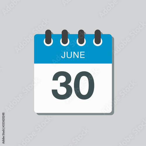 Icon calendar day 30 June, summer days of the year