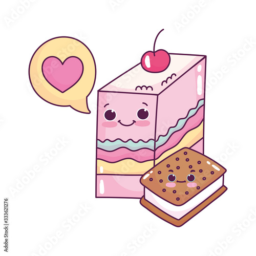 cute food jelly and ice cream cookie love sweet dessert pastry cartoon isolated design