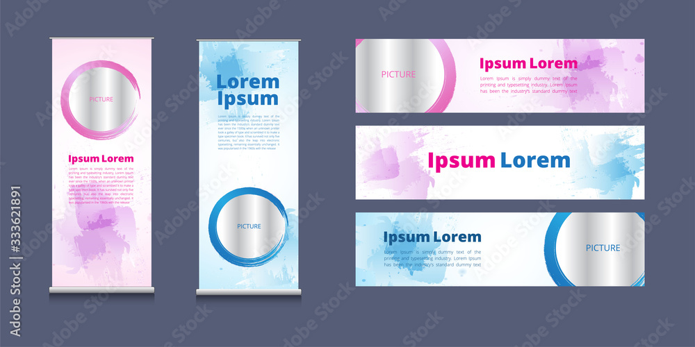 Naklejka premium Banner roll up brush watercolor style template