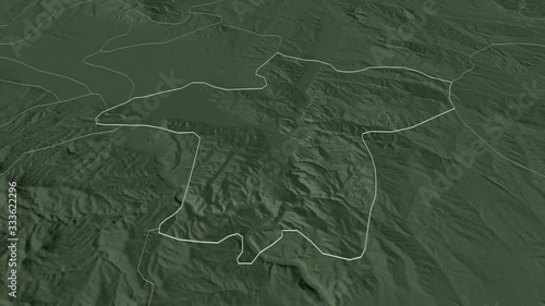 Petrovec, municipality with its capital, zoomed and extruded on the administrative map of Macedonia in the conformal Stereographic projection. Animation 3D photo