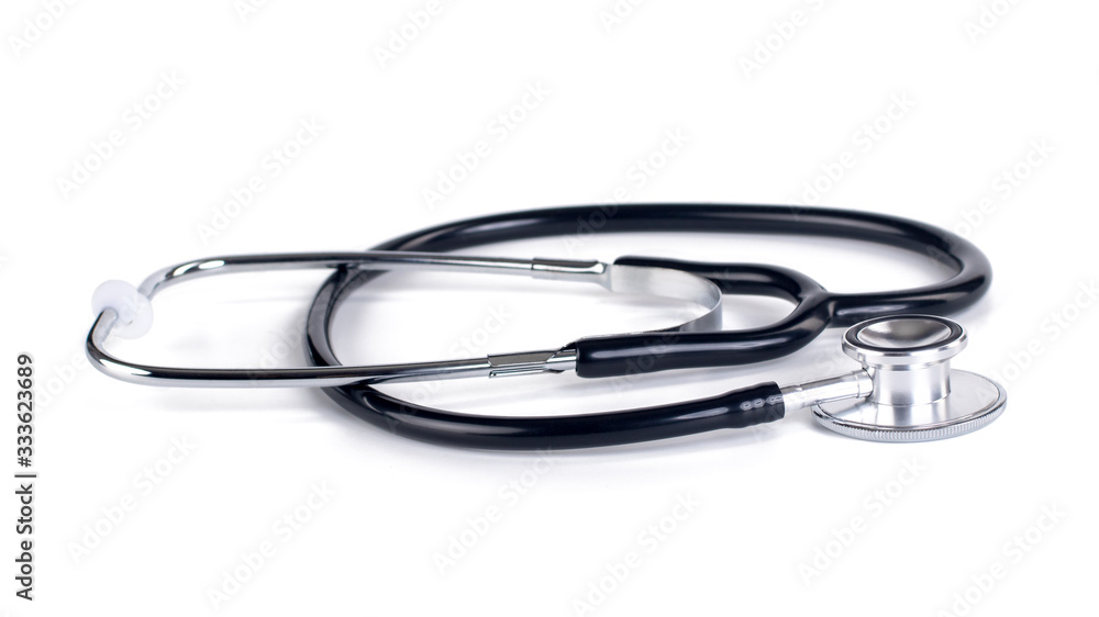 Fototapeta premium black medical stethoscope isolated on white background