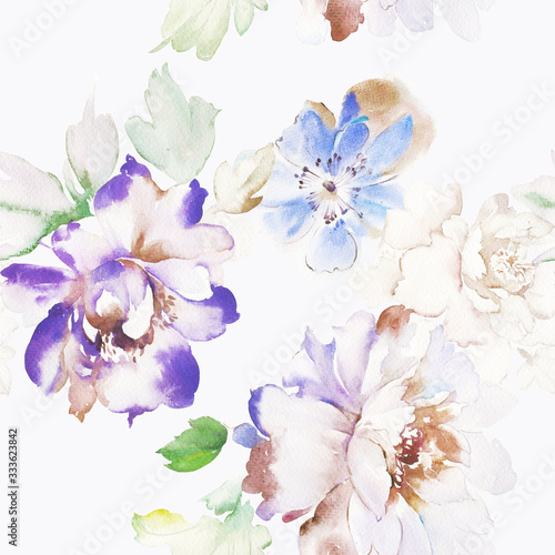 Flowers watercolor illustration.Manual composition.Seamless pattern.Design for cover, fabric, textile, wrapping paper .