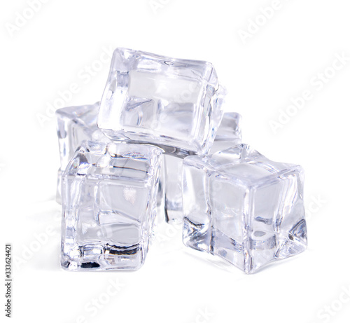 Pile of ice cubes isolated on white background