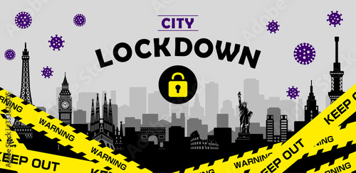 City lockdown banner illustration / pandemic, corona virus, COVID-19