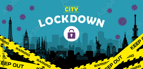 City lockdown banner illustration / pandemic, corona virus, COVID-19