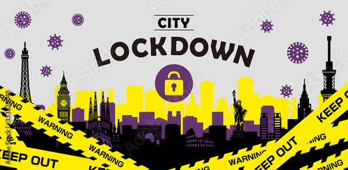 City lockdown banner illustration   pandemic  corona virus  COVID-19